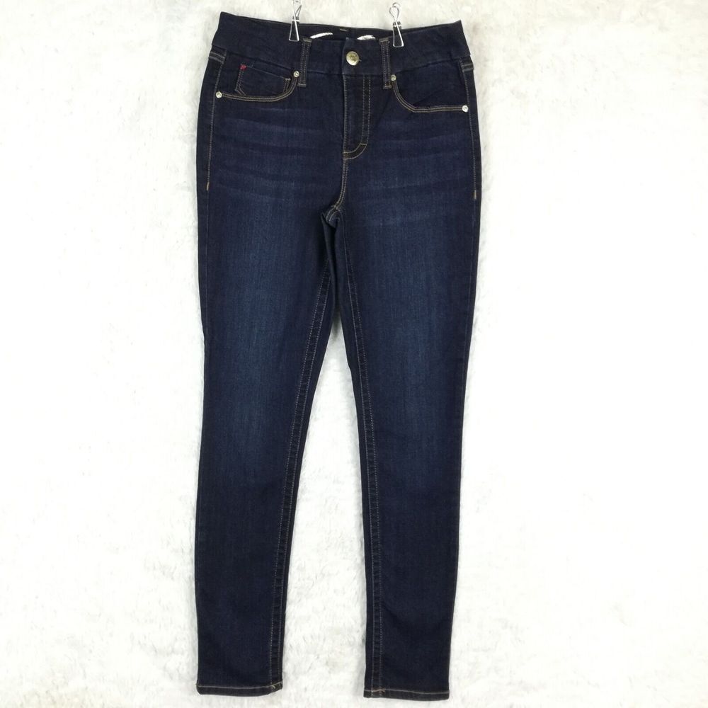 Seven7 Womens Jeans Tummyless High Rise Skinny Denim Blue Dark Wash Whiskering 4